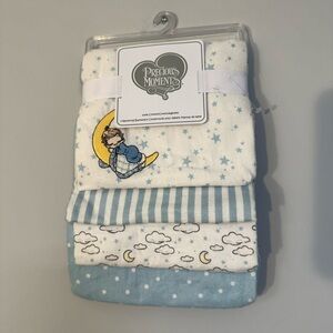 Precious Moments Baby receiving blanket Set Blue Star & Moon Prints 4 pack soft